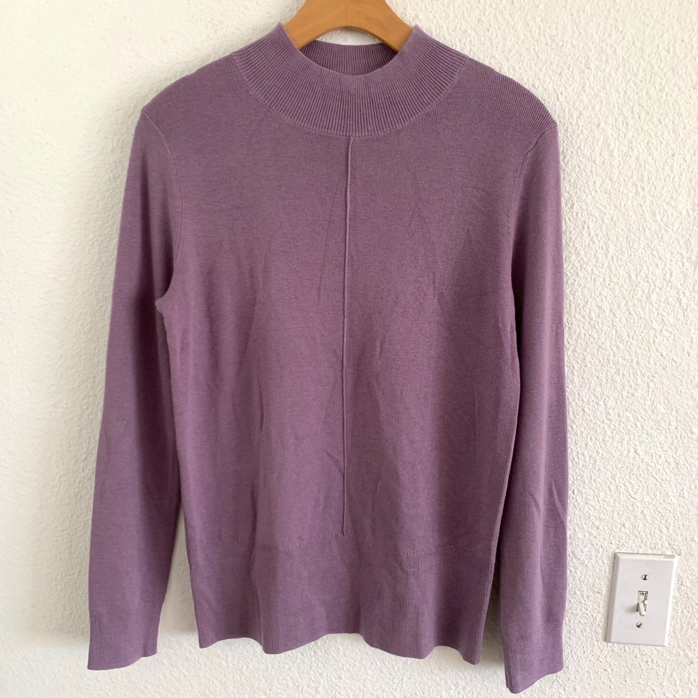 Arach & Cloz Womens Lavander Purple Mock Neck Center Seam Preppy Knit Sweater  M